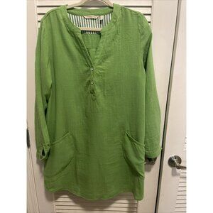 Soft Surroundings Santorini Gauze Pullover Henley Top Green Women's Medium